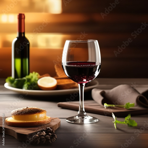 wine glass standing on a wooden table in a cozy winter setting