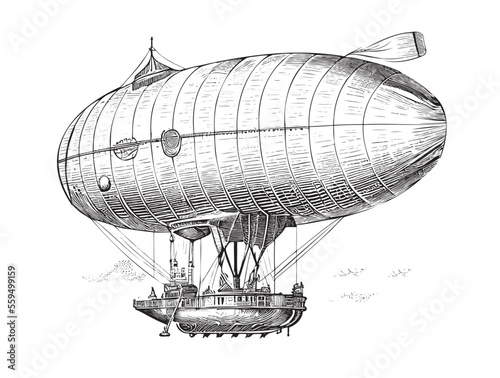 Airship retro sketch hand drawn in doodle style Vector illustration