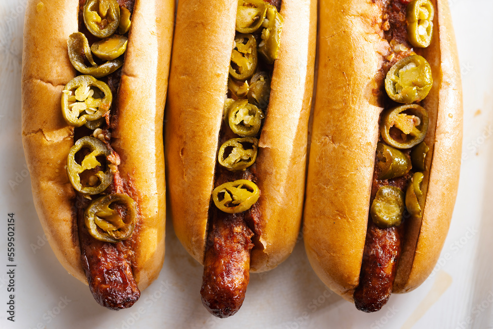 rustic american spicy chili hotdog