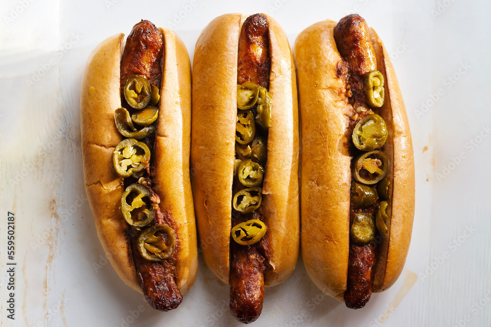 rustic american spicy chili hotdog