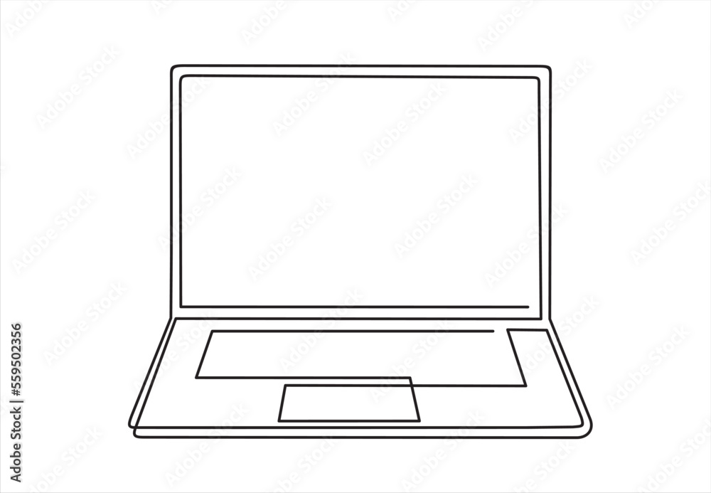 Single continuous line drawing of Laptop Computer. Isolated on White Background. Single continuous line drawing of Laptop Computer. Isolated on White Background.