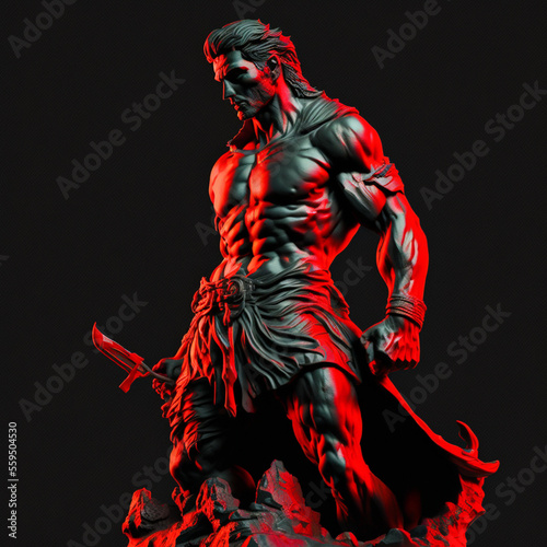 strong warrior sculpture in red tones