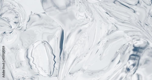 3d abstract waving background. White milk, water drop or oil reflection surface, ripples. Liquid pattern, moving glossy shapes. 4K looped video animation.