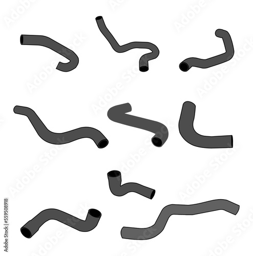 Radiator coolant hose set, black tone, vector line on white background
