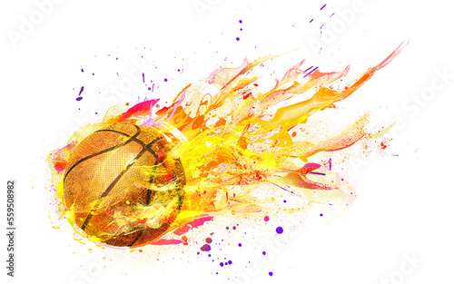 basketball with flames isolated on white © T-Images