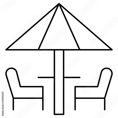 Dinner-Table Isolated Silhouette Solid Line Icon with dinner-table, beach, chair, food, lunch, table Infographic Simple Vector Illustration