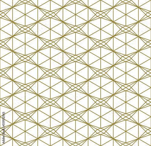 Seamless geometric pattern based on japanese style Kumiko.Gold lines.