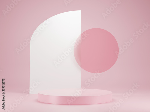 Abstract scene background with geometrical forms. Cylinder podium on pink background. Scene for product presentation , mock up , cosmetic product, display case. 3d rendering illustration.