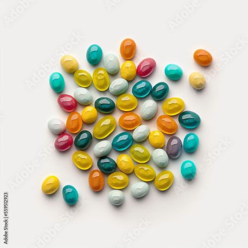 cough drops, colored on a white background, top view