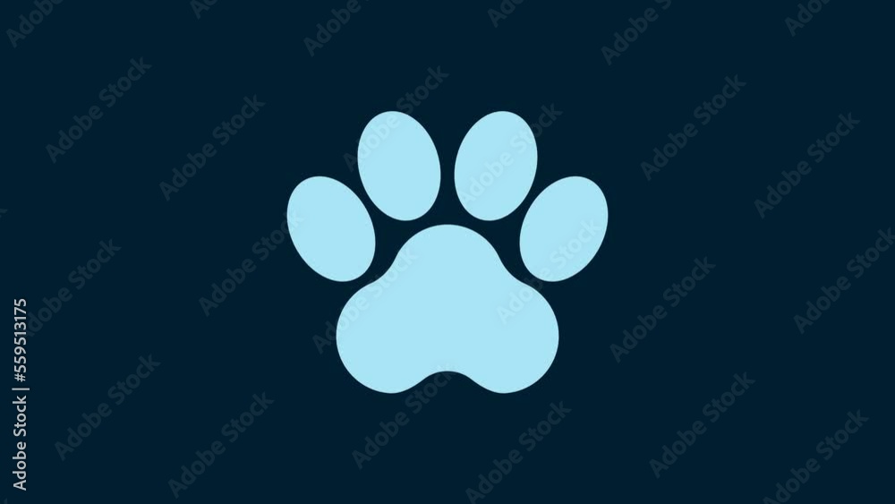 White Paw print icon isolated on blue background. Dog or cat paw print. Animal track. 4K Video motion graphic animation White Paw print icon isolated on blue background. Dog or cat paw print. Animal track. 4K Video motion graphic animation
