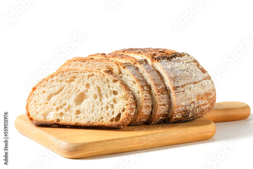 Sliced Sourdough Bread isolated on white background, homemade bakery