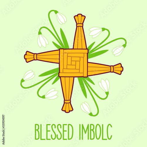 Blessed Imbolc greeting card with Brigid cross