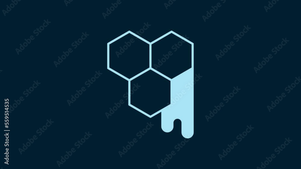 White Honeycomb icon isolated on blue background. Honey cells symbol. Sweet natural food. 4K Video motion graphic animation White Honeycomb icon isolated on blue background. Honey cells symbol. Sweet natural food. 4K Video motion graphic animation