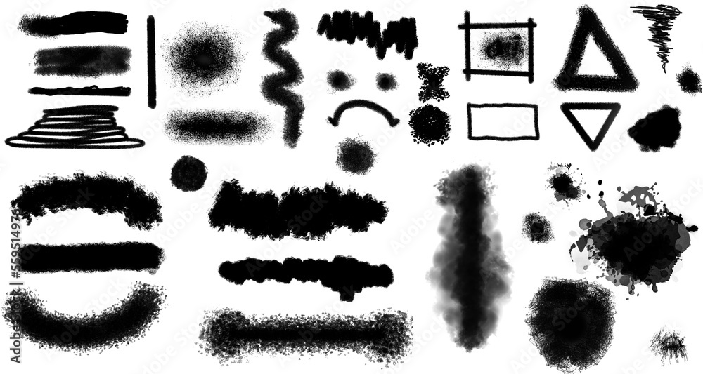 Set of black paint, ink brushes, brushes, lines. Elements of decoration, frames and lines on a transparent background. Set of black paint, ink brushes, brushes, lines. Elements of decoration, frames and lines on a transparent background.