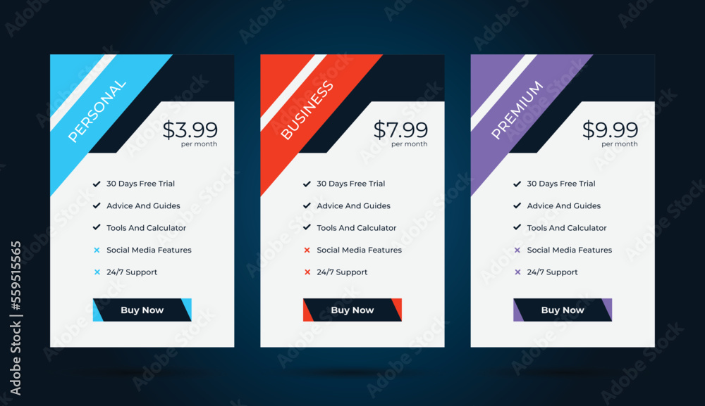 Web pricing table design for business, Pricing table design, Table price comparison, Vector illustration