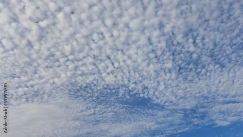 Blue sky and white clouds. Background. Texture. Selective focus. Copy space