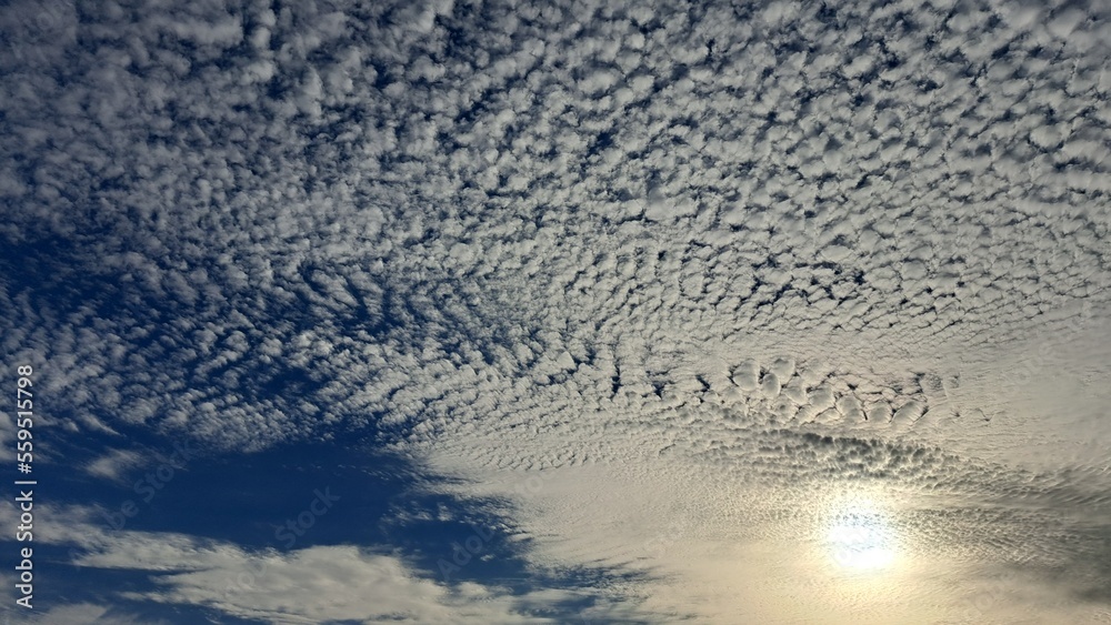 Obraz premium Blue sky and white clouds. Background. Texture. Selective focus. Copy space