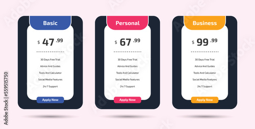 Web pricing table design for business, Pricing table design, Table price comparison, Vector illustration