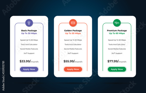 Colorful Pricing Table Design Templates for Websites and Applications, Vector Pricing table, infographic design
