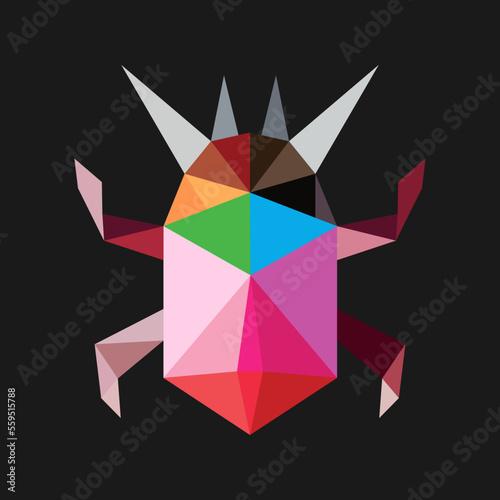 Colored Bug Polygonal Art Vector Isolated On Black Background