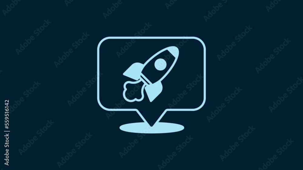 White Rocket ship icon isolated on blue background. Space travel. 4K Video motion graphic animation White Rocket ship icon isolated on blue background. Space travel. 4K Video motion graphic animation