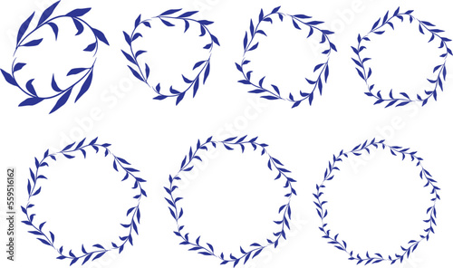 Wedding logo. Minimalistic geometric floral empty frames. Calligraphic round or square shapes with branches and flowers. Elegant herbs or blossoms. Vector botanical outline borders set	