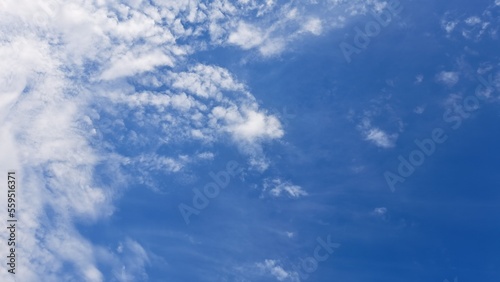 Blue sky and white clouds. Background. Texture. Copy space