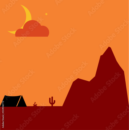 Illustration of a tent in the middle of the desert