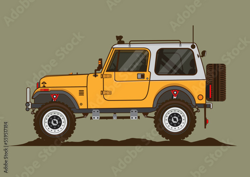 Offroad car in yellow color with background Vector