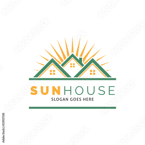 Sun House Icon Vector Logo Template Illustration Design