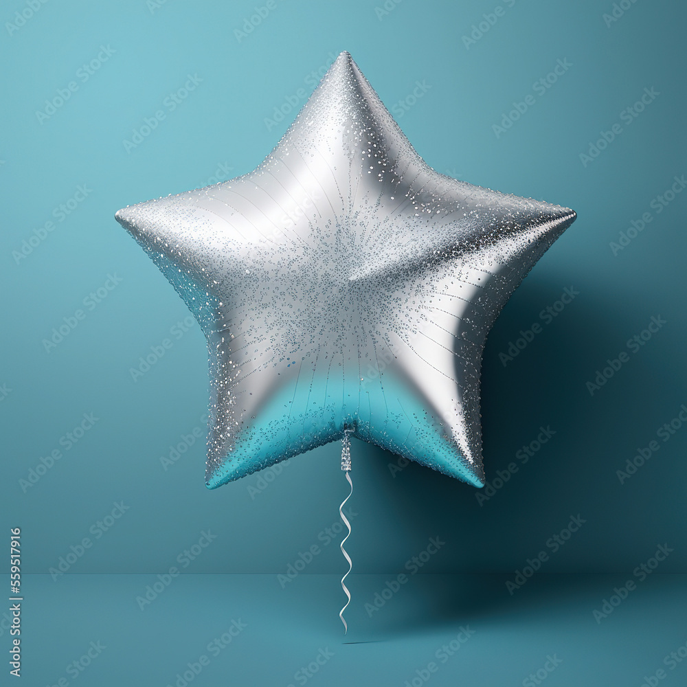 silver star-shaped balloon. Generative AI - obrazy, fototapety, plakaty 