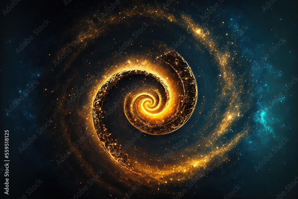Abstract design of golden ratio. Golden spiral on space background ...