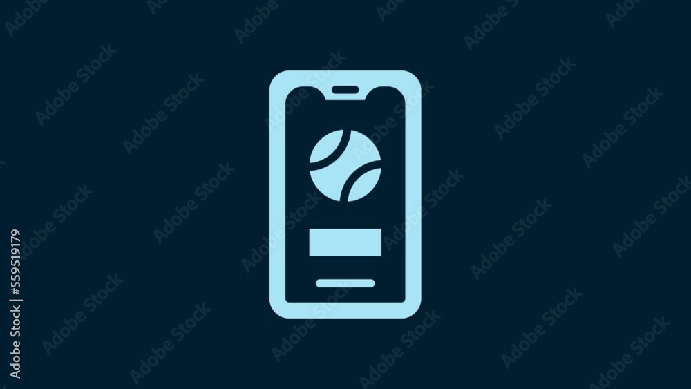 White Smartphone with baseball ball on the screen icon isolated on blue background. Online baseball game for mobile phone. 4K Video motion graphic animation