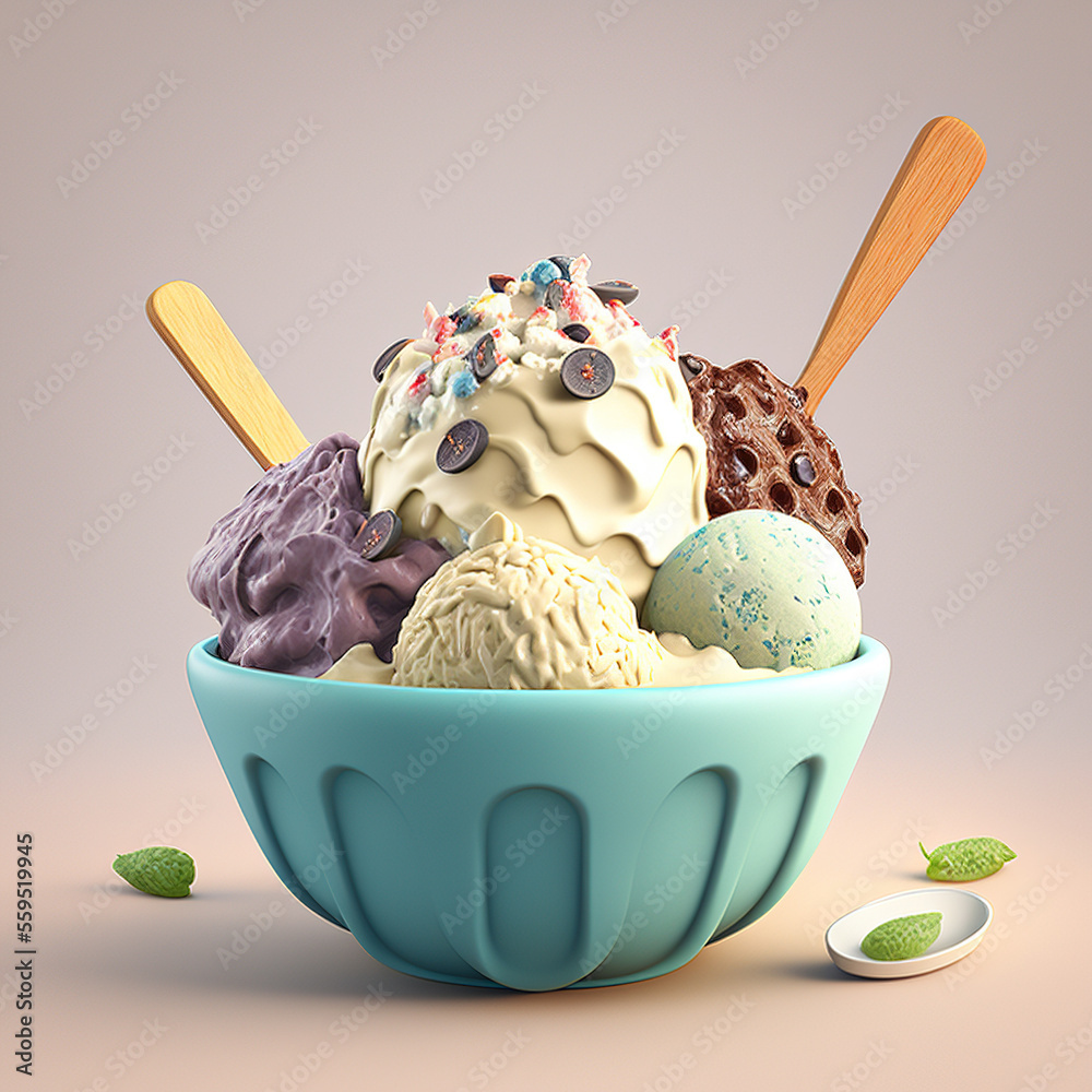 delicious ice cream in a cup. Generative AI - obrazy, fototapety, plakaty 