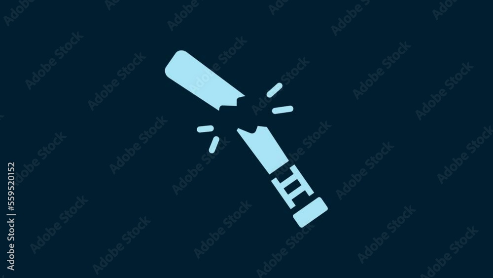 White Broken baseball bat icon isolated on blue background. 4K Video motion graphic animation White Broken baseball bat icon isolated on blue background. 4K Video motion graphic animation