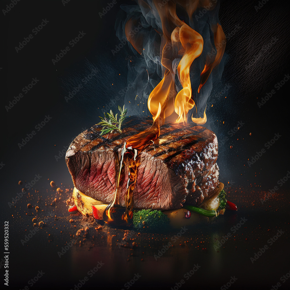 grilled steak, grilled steak. Generative AI - obrazy, fototapety, plakaty 