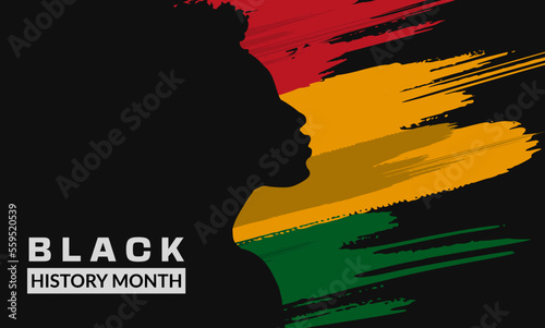 Black history month banner. Vector illustration of a silhouette of a black woman on a colored background