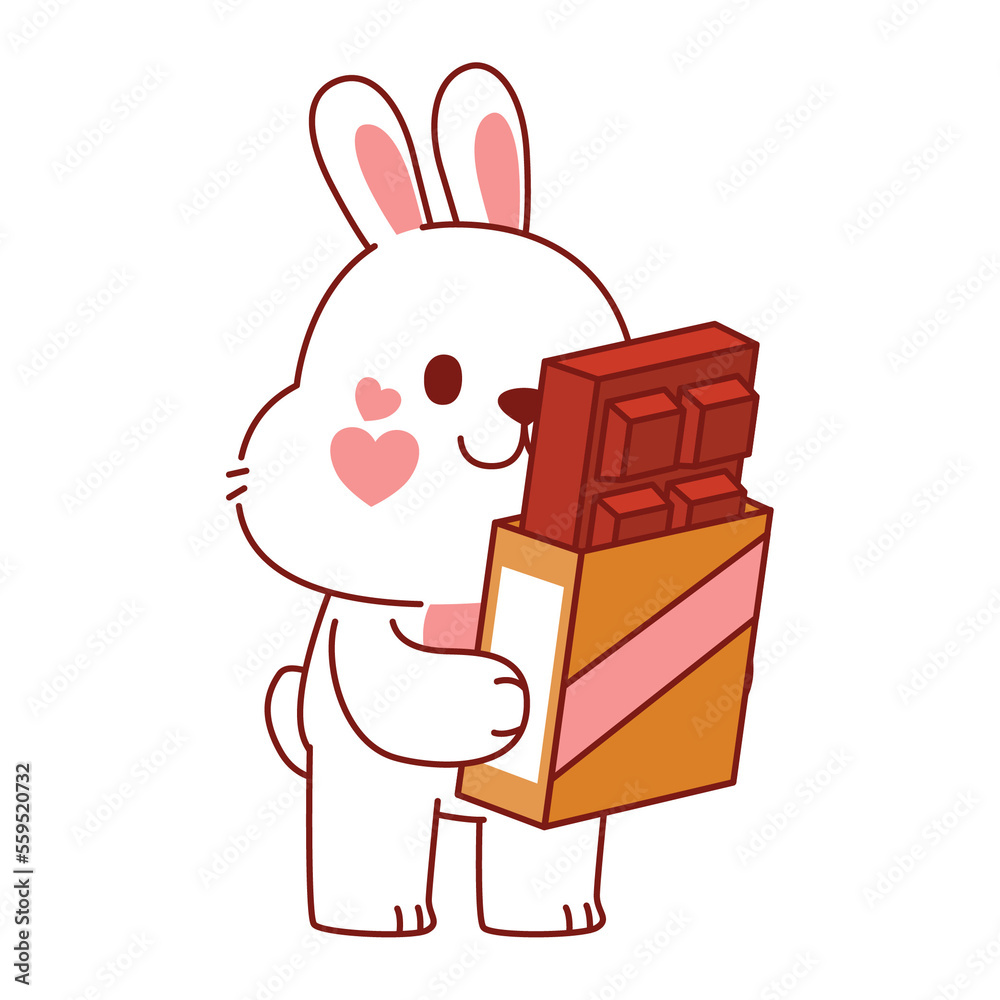 Fototapeta premium Cute Rabbit Character With Chocolate Bar, Illustration, Transparent