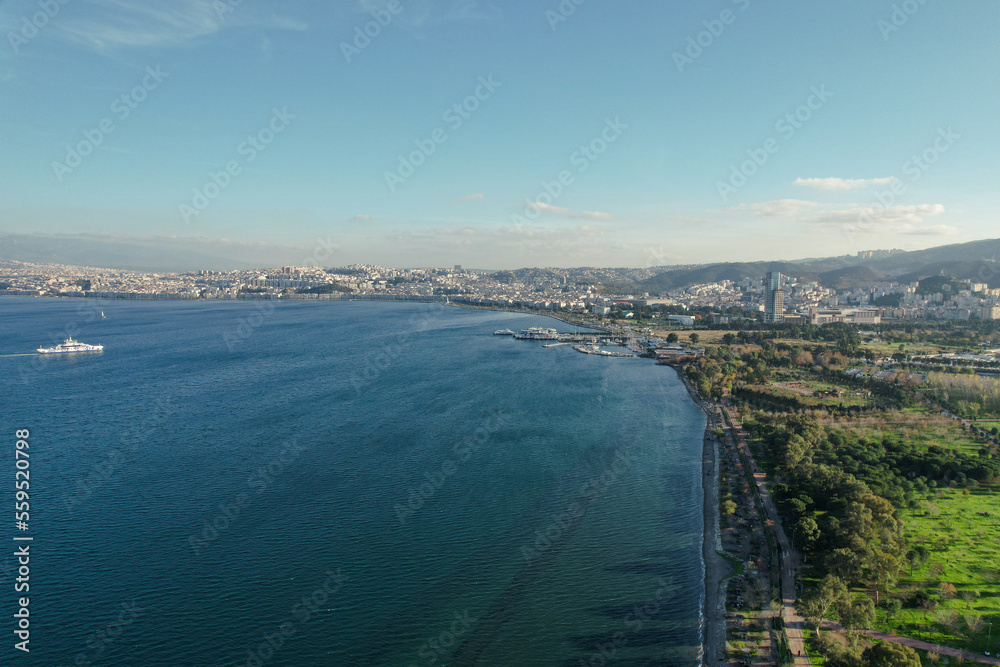Aerial View of Izmir Uckuyular Ferry Port taken from Inciralti Urban Forest