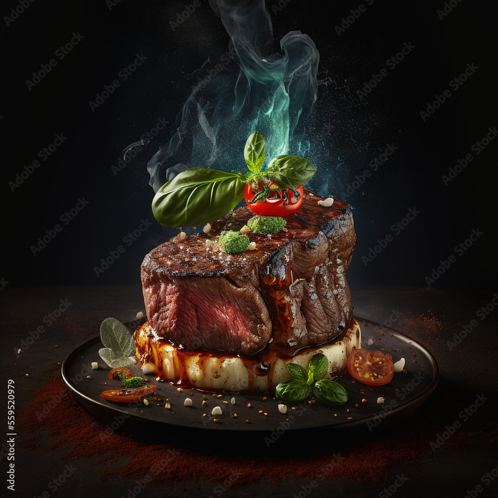 grilled steak, grilled steak. Generative AI - obrazy, fototapety, plakaty 