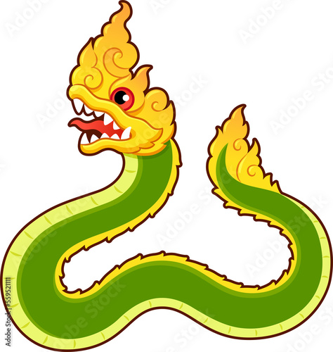 Thai Naga, legendary dragon serpent. Cartoon style drawing, clip art illustration.