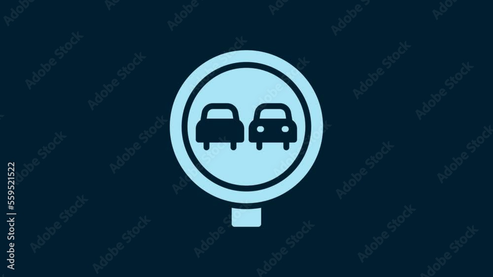 White No overtaking road traffic icon isolated on blue background. Traffic rules and safe driving. 4K Video motion graphic animation White No overtaking road traffic icon isolated on blue background. Traffic rules and safe driving. 4K Video motion graphic animation