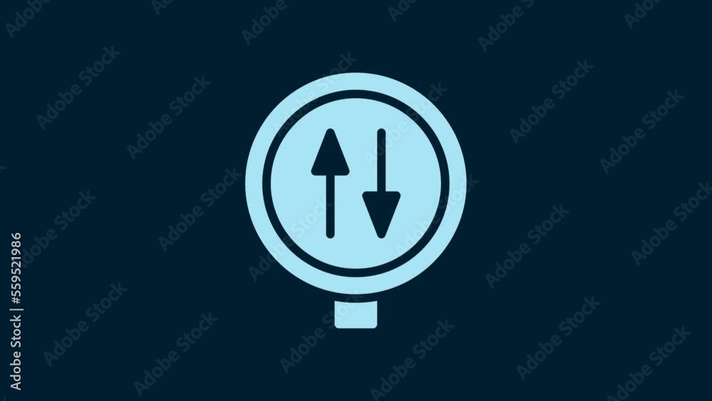 White Road sign warning two way traffic icon isolated on blue background. 4K Video motion graphic animation White Road sign warning two way traffic icon isolated on blue background. 4K Video motion graphic animation