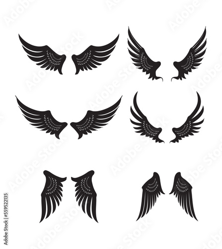 Silhouette pair of wings icon Angel wing decorative fly emblem and eagle stencil symbols