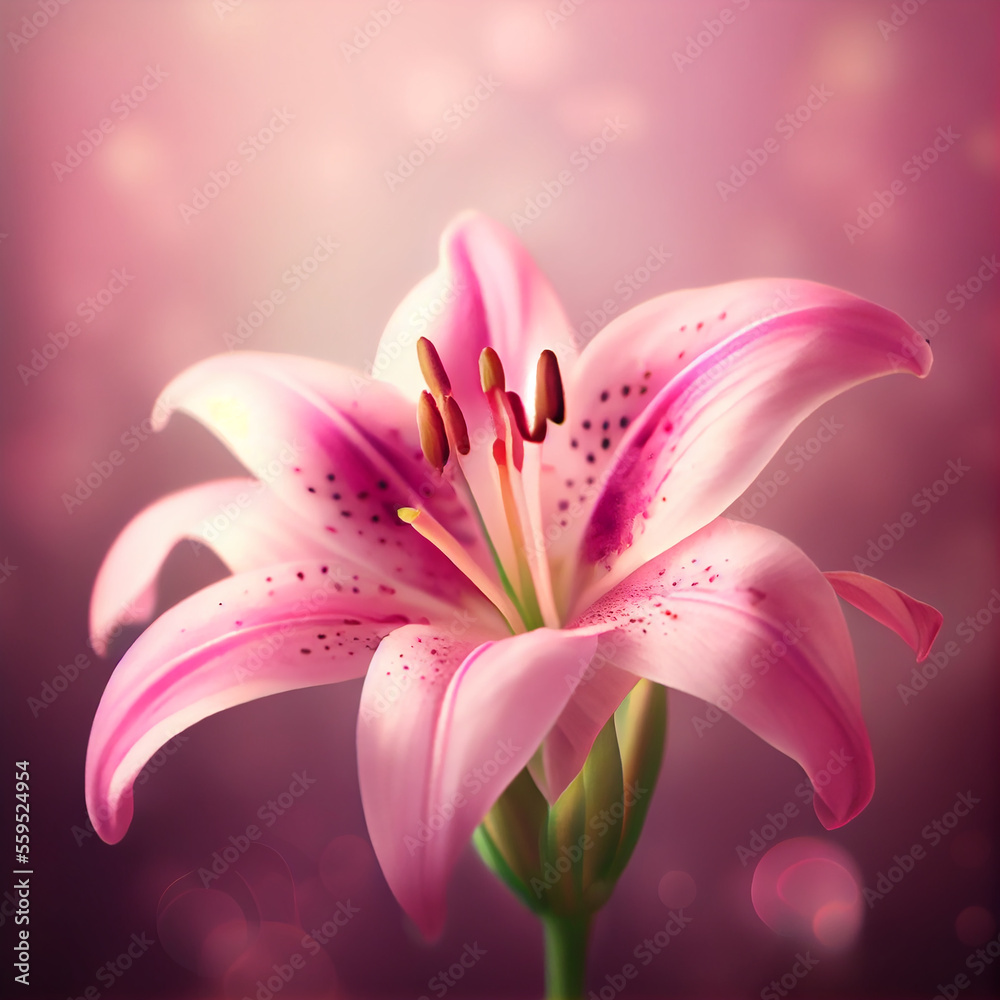 Fototapeta premium Blooming Fragrant Pink Lily Illustration Generative AI