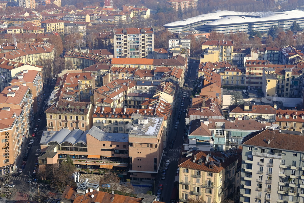 Turin, Italy - December 23rd 2022: An aerial view of Turin from the 