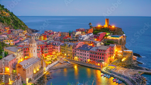 Italy，Cinque Terre，landscape，at night，travel，seaside © yang