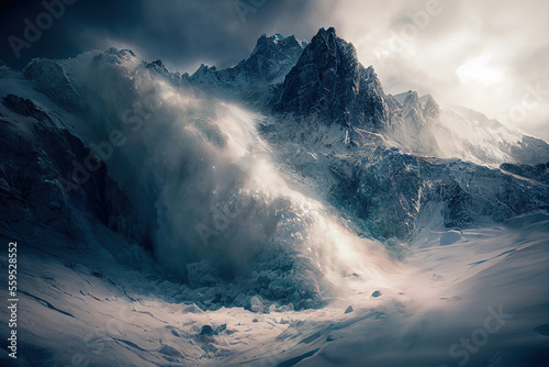 Tableau sur toile avalanche de neige dans une montagne en altitude