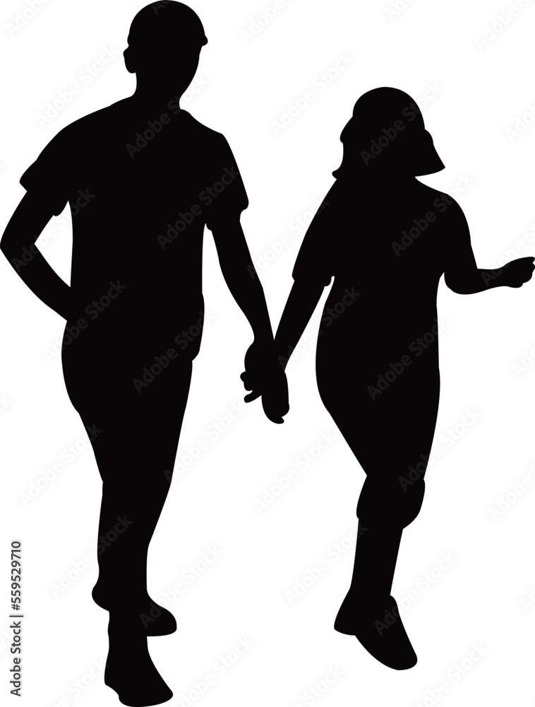 boy and girl hand in hand, body silhouette vector