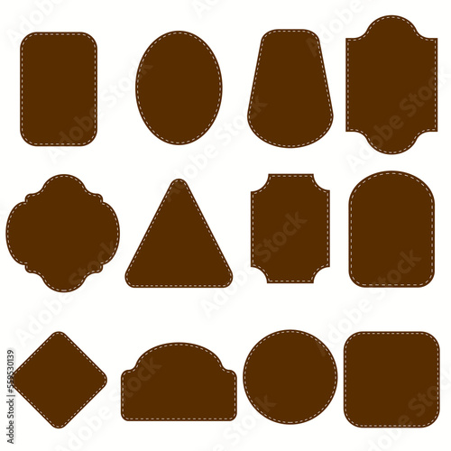 Set shapes of leather sign labels or leather tag on white background